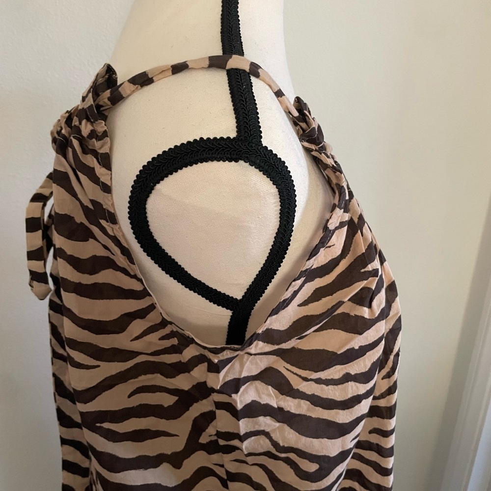 J. Crew Swingy Organic Cotton-voile Beach Dress Zebra Stripe Sleeveless Pullover - Picture 7 of 15